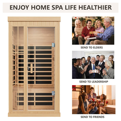 Kanlanth 1 to 2 Person Infrared Sauna, Hemlock Wood Low EMF FAR Infrared Sauna for Home, 1,350watt, Indoor Saunas with Bluetooth, LCD, LED - WoodArtSupply