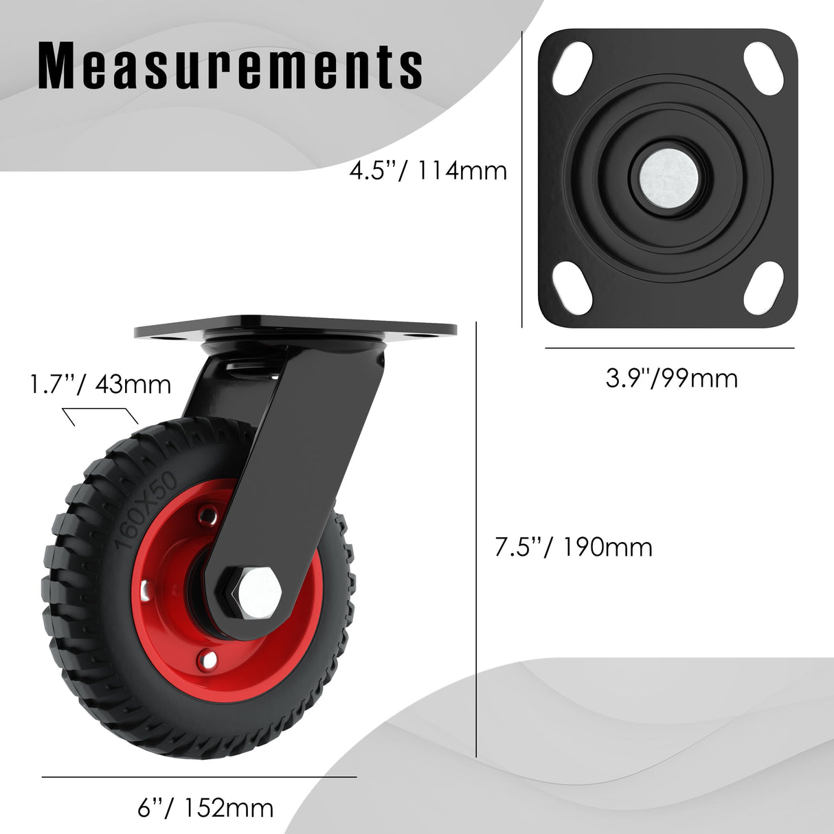 Outdoor Caster Wheels, 6 Inch Caster Wheels, Cart Wheels 6 Inch, Large Caster Wheels, Rubber Caster Wheels, Swivel Wheels Heavy Duty, 6 Inch Wheels, Heavy Duty Wheels, Off Road, Industrial, Flat Free Houseables