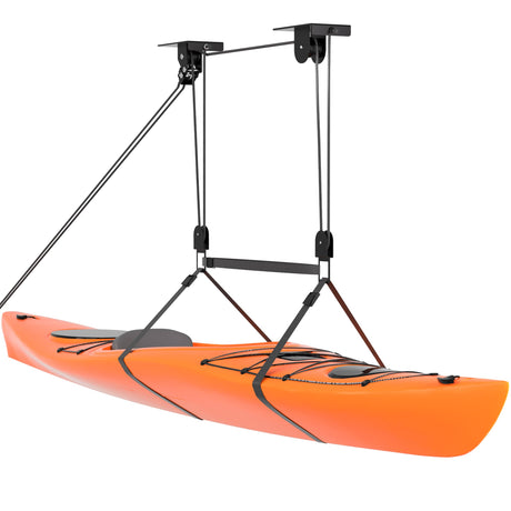TRUSOON Ceiling Kayak Hoist, Heavy Duty Kayak Pulley System for Garage, Hold Up to 150 lbs Capacity, Canoe Garage Lift Storage System, Fit 10-14 Foot Ceilings, Black TRUSOON