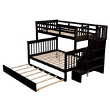 Ball & Cast Twin-Over-Full Bunk Bed with Twin Size Trundle and Storage Ladder,Wood Bunkbed w/Slat Support & Full-Length Guard Rail,Space Saving,Bedframe Furniture for Student Dorms,Studio,Espresso Ball & Cast