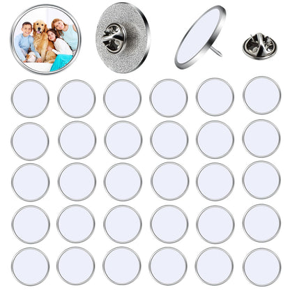 Sublimation Blank Pins DIY Button Badge, Sublimation Silver Blank Base Pins Aluminum Sheet with Butterfly Pin Backs for DIY Craft Jewelry Making Lapel Supplies (Round,Silver,30pcs)