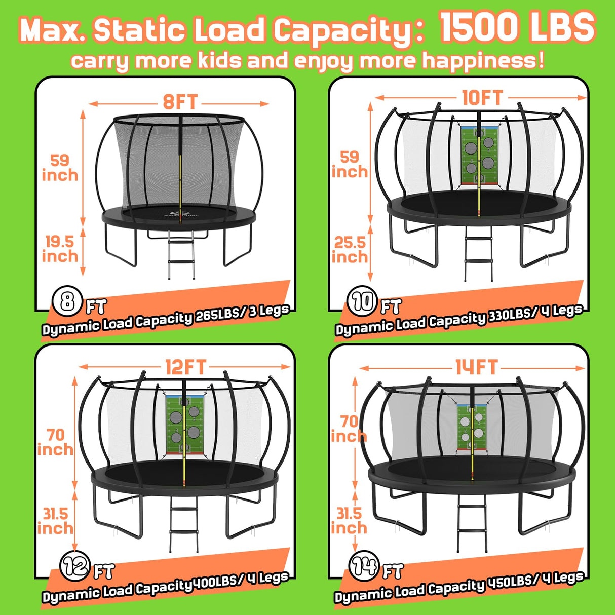 ACWARM HOME Trampoline Outdoor 12FT Trampoline with Safety Net & Rugby Target - Recreational Trampolines for Kids and Adults - Anti-Rust Coated Frame - ASTM Approved - Black ACWARM HOME