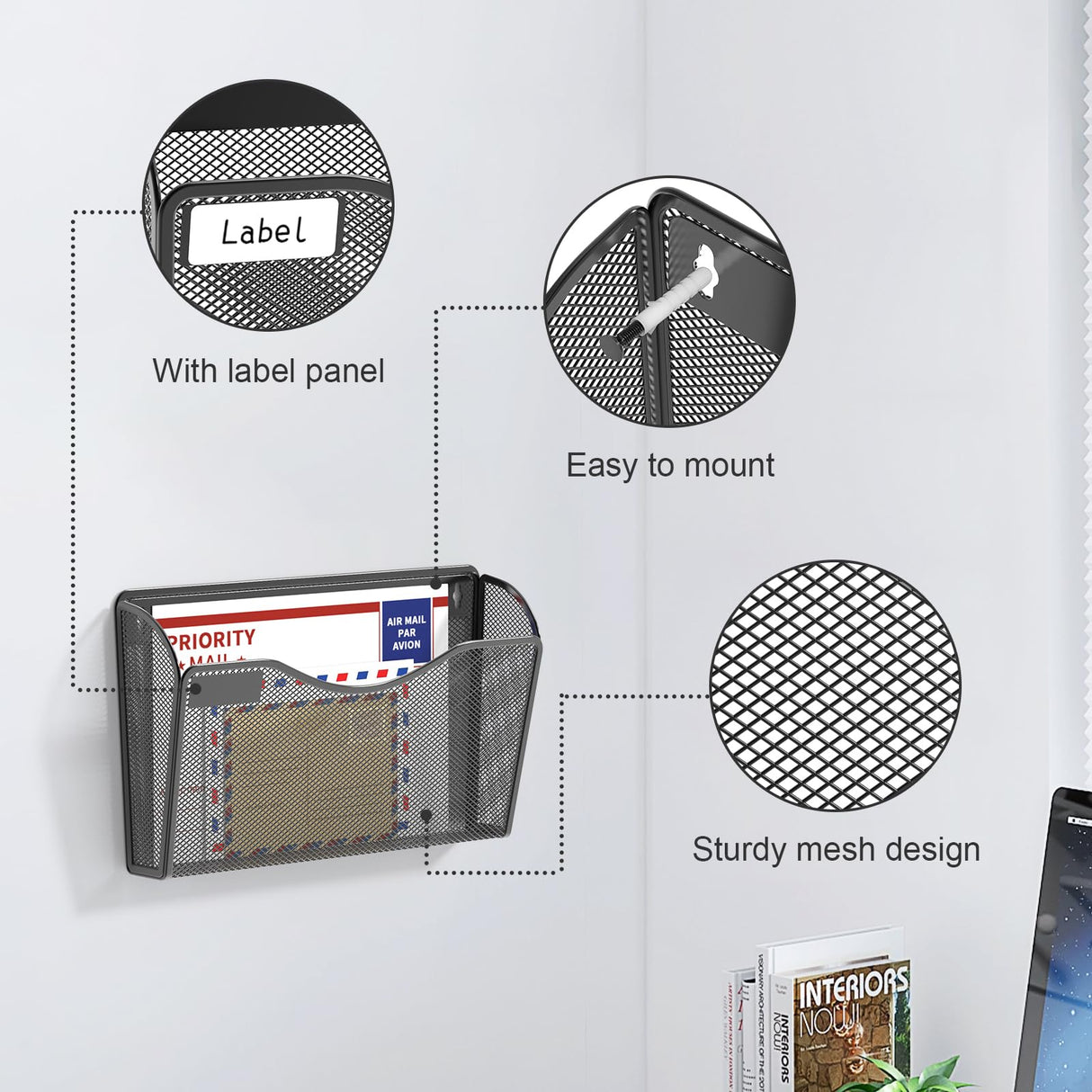 samstar 6 Pack Mesh Wall Mounted File Holder Metal Wall File Pocket Mail Organizer for Office/Home(with Label Panel) samstar