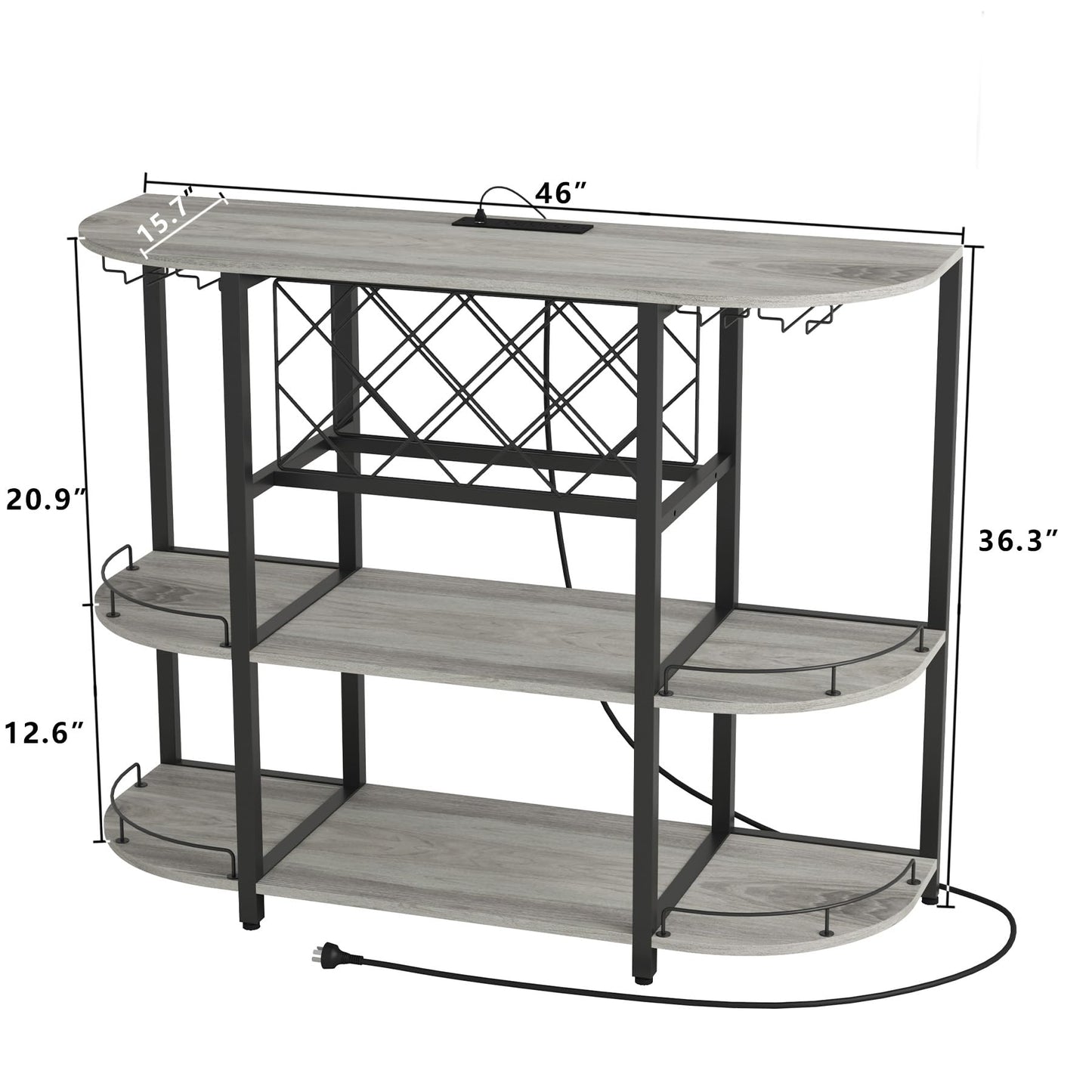 ZOPEND Wine Cabinet Coffee Table with Power Socket and LED Light, Three Tiers Coffee Bar Table Wine Rack Liqour Bar with Large Storage for Home Kitchen (Grey)