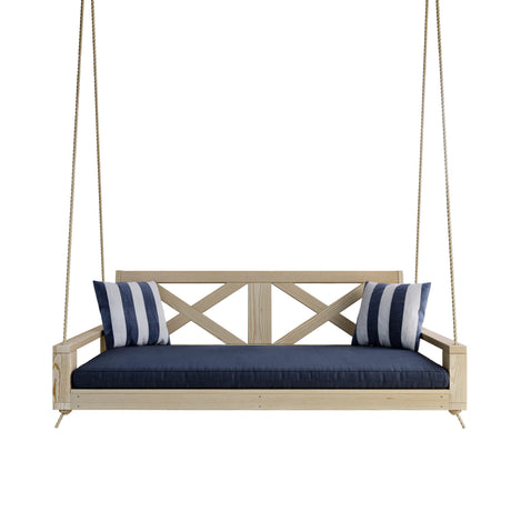 Malvern 5 Foot Wood Porch Swing Bed in Unfinished, Amish Handcrafted Daybed Style Swing Amish Casual