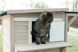TRIXIE Outdoor Cat House, Weatherproof 3-Story Cat House with Multiple Levels, Doors & Windows with Latches, Outdoor Shelter for Cats, Brown/White Fir Wood TRIXIE