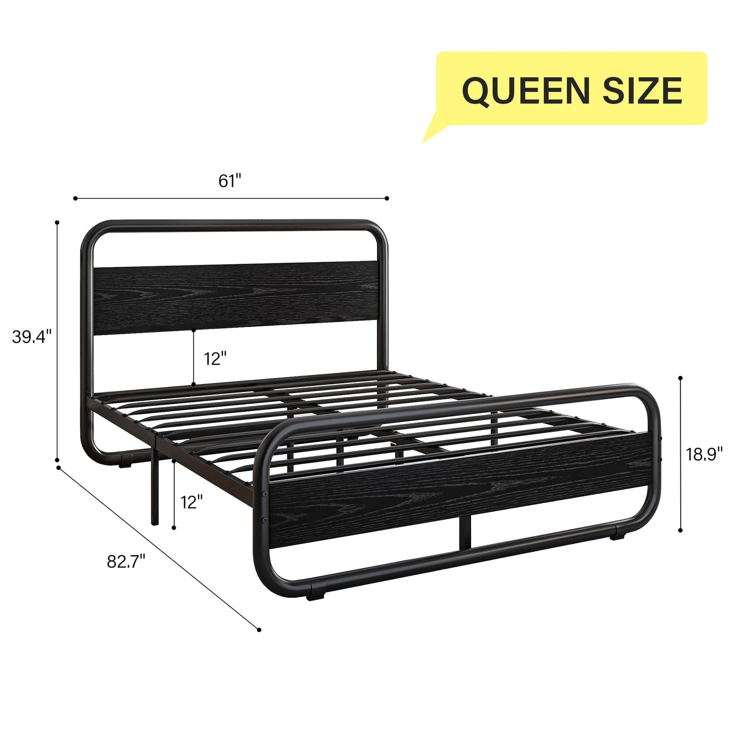 Catrimown Heavy Duty Queen Bed Frame with LED Headboard and Under Bed Storage - Noise Free, Rustic Design - WoodArtSupply