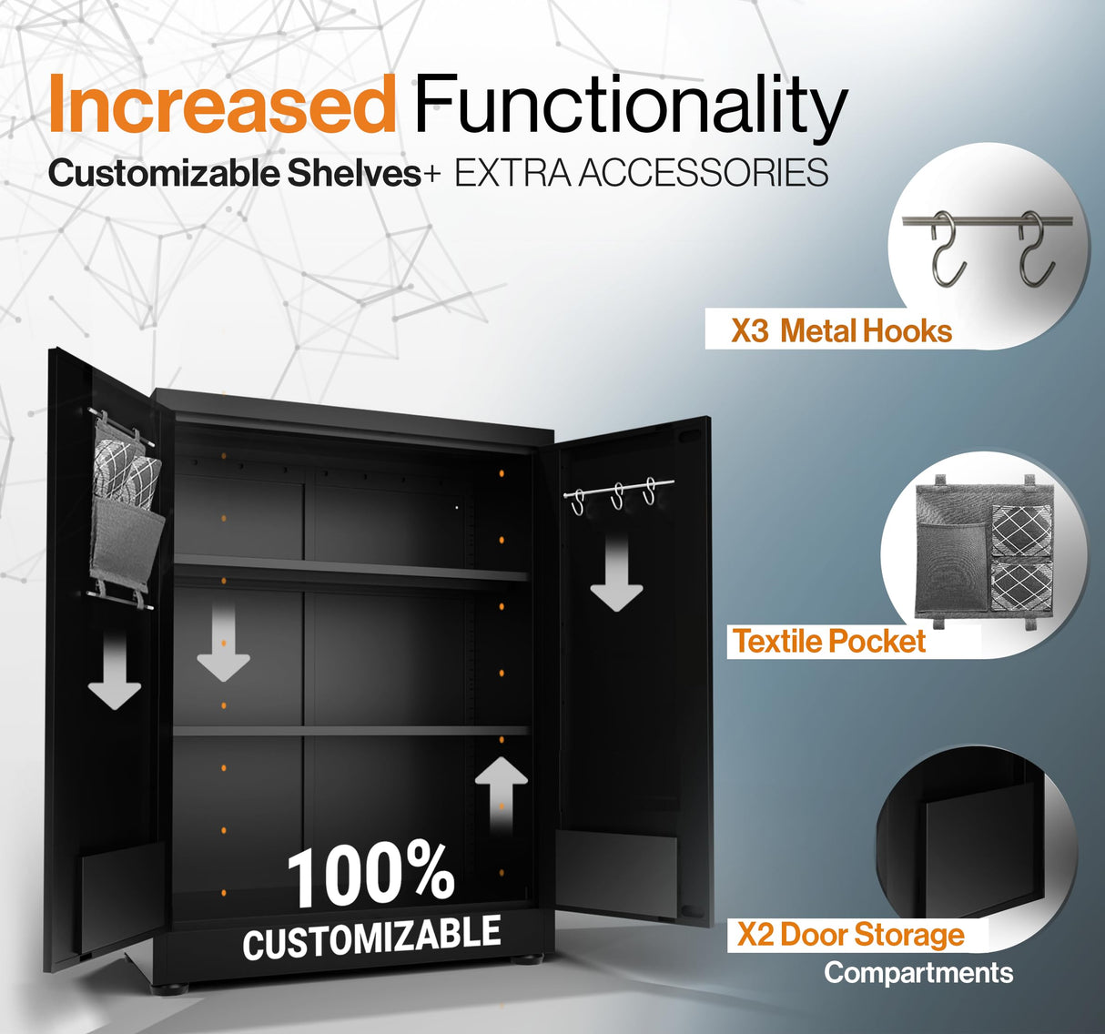 METALTIGER Metal Storage Cabinet, 40" H Small Cabinet, Locking Storage Cabinet with Doors, Shelves & Accessories for Garage, Office, Home (Black) METALTIGER