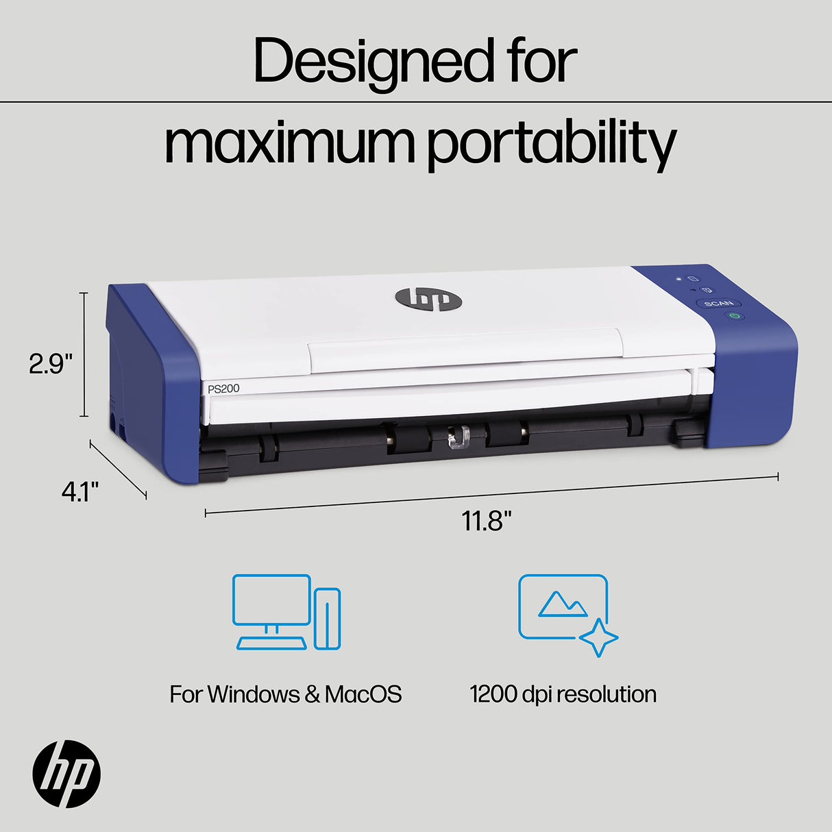 HP Compact Desktop Duplex USB Mobile Document & Photo Scanner with Auto-Feed Tray for Portable 2-Sided Digital Scanning, Model HPPS200, for Home & Office, PC and MAC, HP WorkScan Software Included HP