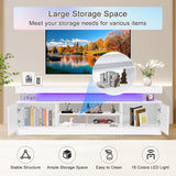 Verano Garden 63" LED TV Stand for 75 Inch TV, High Gloss Entertainment Center with 2 Storage Cabinets and Open Shelf, Modern TV Media Console with Power Outlet & Light for Living Room, Bedroom, White Verano Garden
