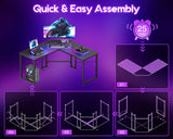 Casaottima 51 Inch L Shaped Gaming Desk, Compact Corner Computer Table, Writing Workstation for Small Spaces, Home Office & Streaming Setup, Easy Assembly, Carbon Fiber Surface, Pure Black Casaottima