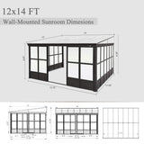 Domi 12x14FT Wall Mounted Sunroom Gazebo, Aluminum Enclosed Gazebo with 2 Lockable Sliding Doors,Sloping Polycarbonate Roof&Moveable PVC Screen, Outdoor Sun Room Lean to Gazebo for Deck Patio domi outdoor living