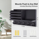 Lwenki Key Holder for Wall – Decorative Wooden Mail Holder and Key Shelf with Mounting Hardware, Installation Guide – Paulownia Wood with 5 Metal Key Hooks (11.8” x 6.7” x 2.8”) Lwenki