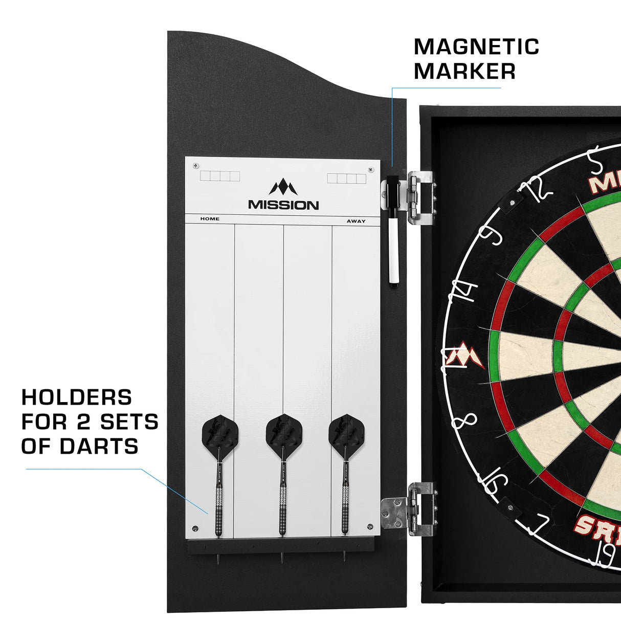 Mission Darts Heavy Duty Deluxe Wooden Dartboard Cabinet, Black, (CAB010) Mission Darts