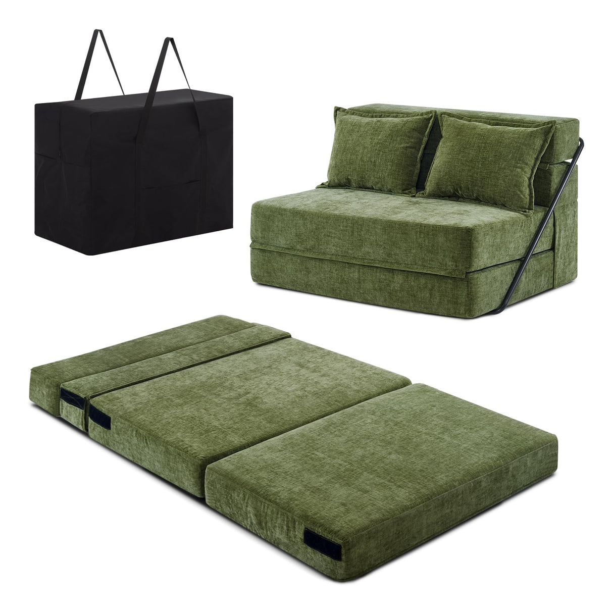 VINGLI Futon Sofa Bed Sleeper Sofa Chair Bed Floor Sofa Twin Small Couch Folding Mattress Couches for Living Room Floor Chair Freestanding RV Futon Couch for Indoor and Outdoor (Olive Green) VINGLI