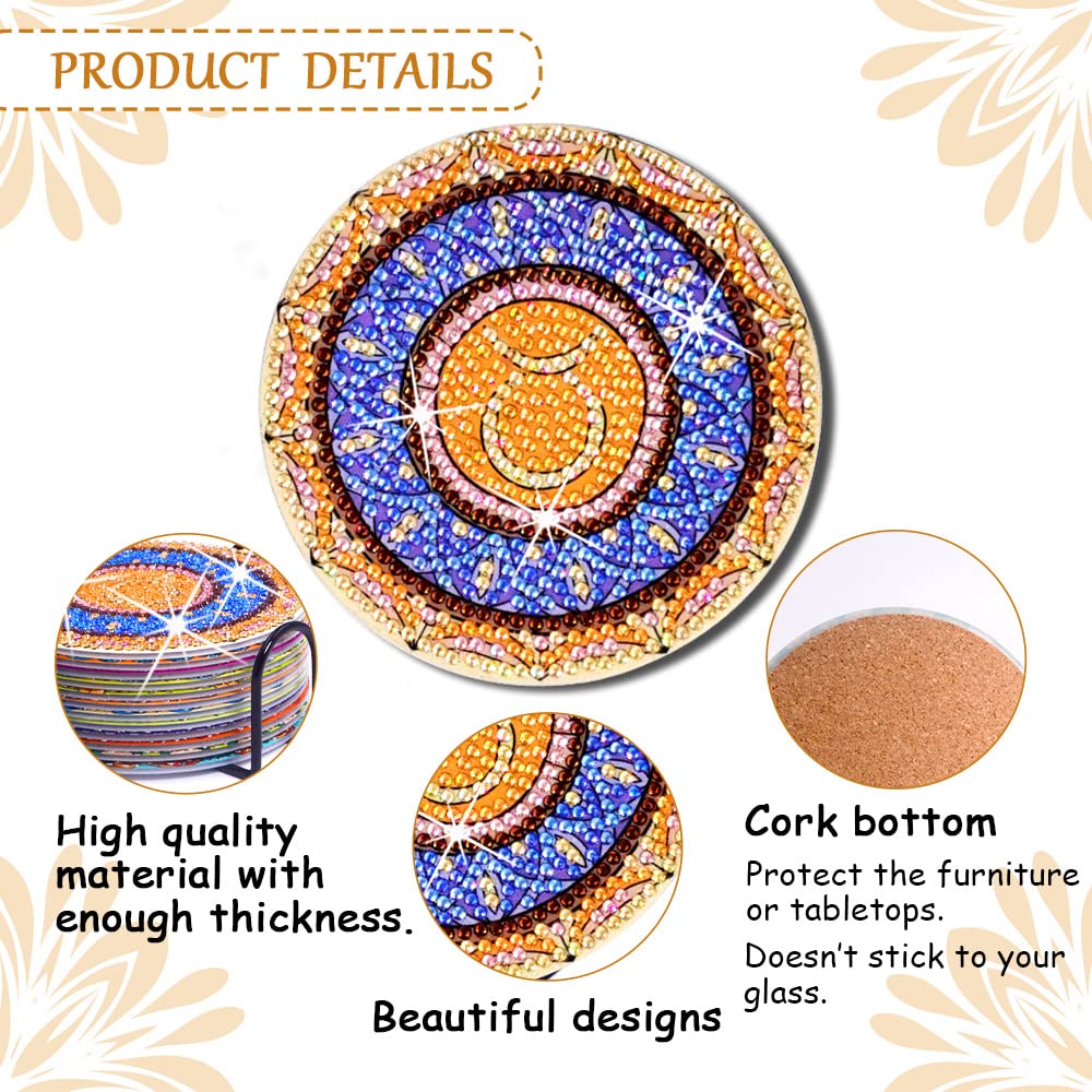 12Pcs Diamond Painting Coasters Kit with Holder Cork Base, DIY Zodiac Constellation Coasters Diamond Painting Kits for Beginners, Adults DIY Diamond Art Painting Craft Supplies Praise V Do