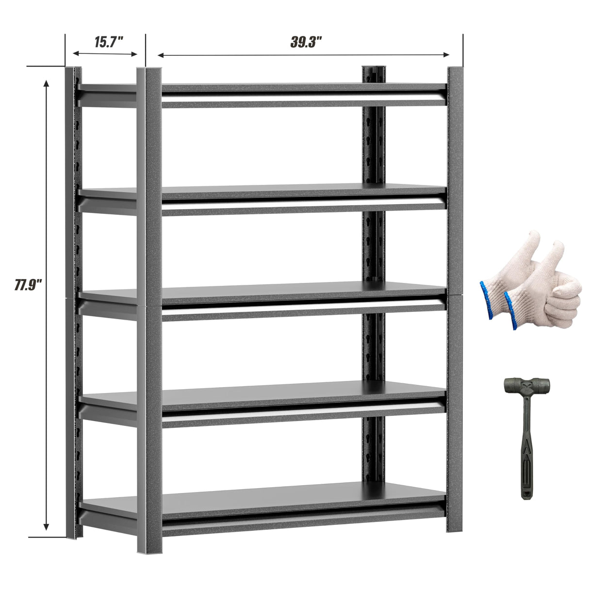 Phonando 78" Hx39 Wx16 D 5-Tier Garage Shelf, 3000 lbs Heavy Duty Storage Shelves, Easy Assembly Adjustable Stainless Shelving, Suitable for Garage Basement Office Farmhouse etc Phonando
