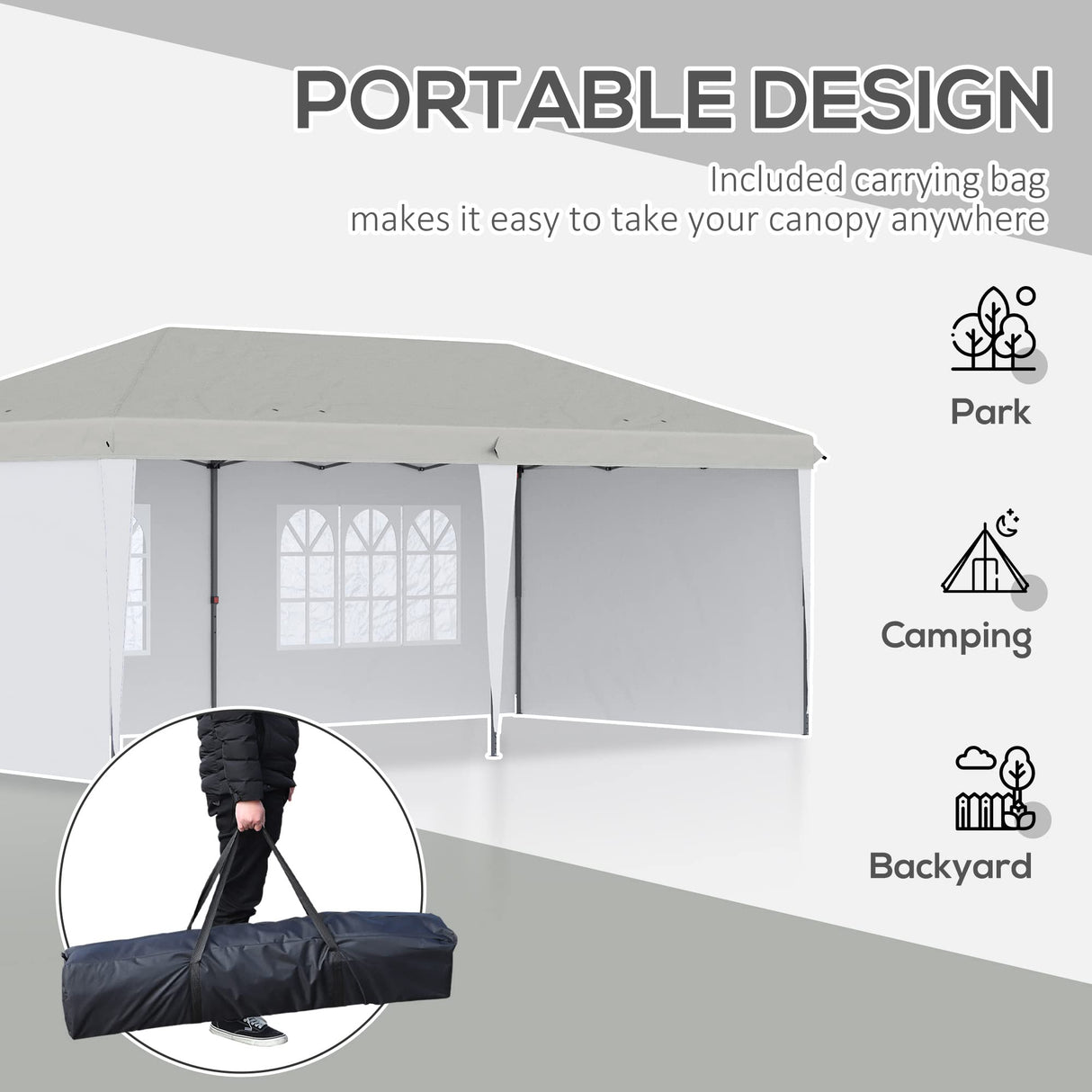 Outsunny 10' x 20' Pop Up Canopy Tent with 4 Sidewalls, Heavy Duty Tents for Parties, Outdoor Instant Gazebo with Carry Bag, for Outdoor, Garden, Patio, White Outsunny