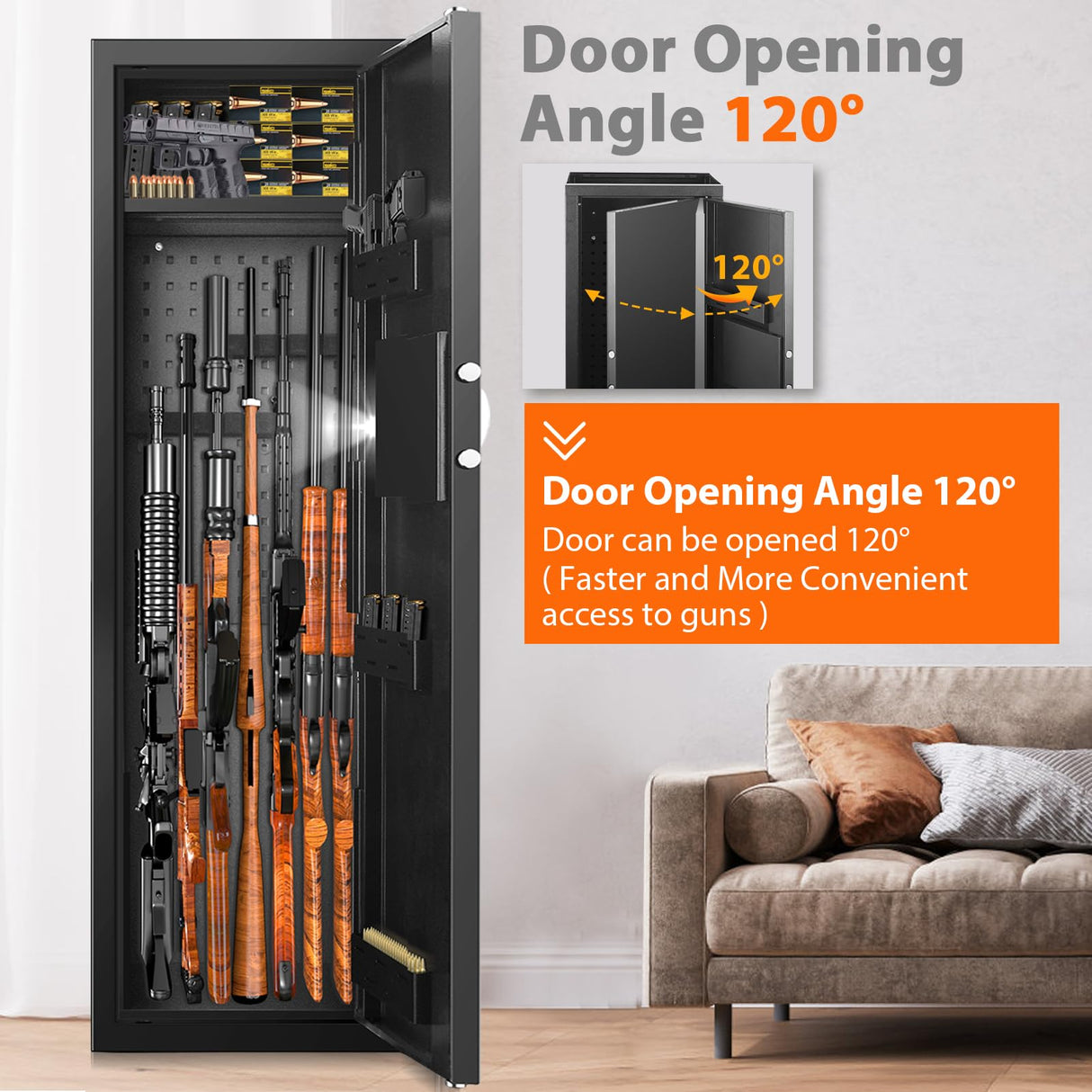 Nebakne [𝟐𝟎𝟐4𝐍𝐄𝐖] 51" 8 Fireproof Rifle Safe for Home USE, 70Lb Gun Safes for Home Rifles and Pistols, Anti-Theft Gun Safes for Rifles and Shotguns with 2 Adjustable Rifle Rack & Silent Mode Nebakne