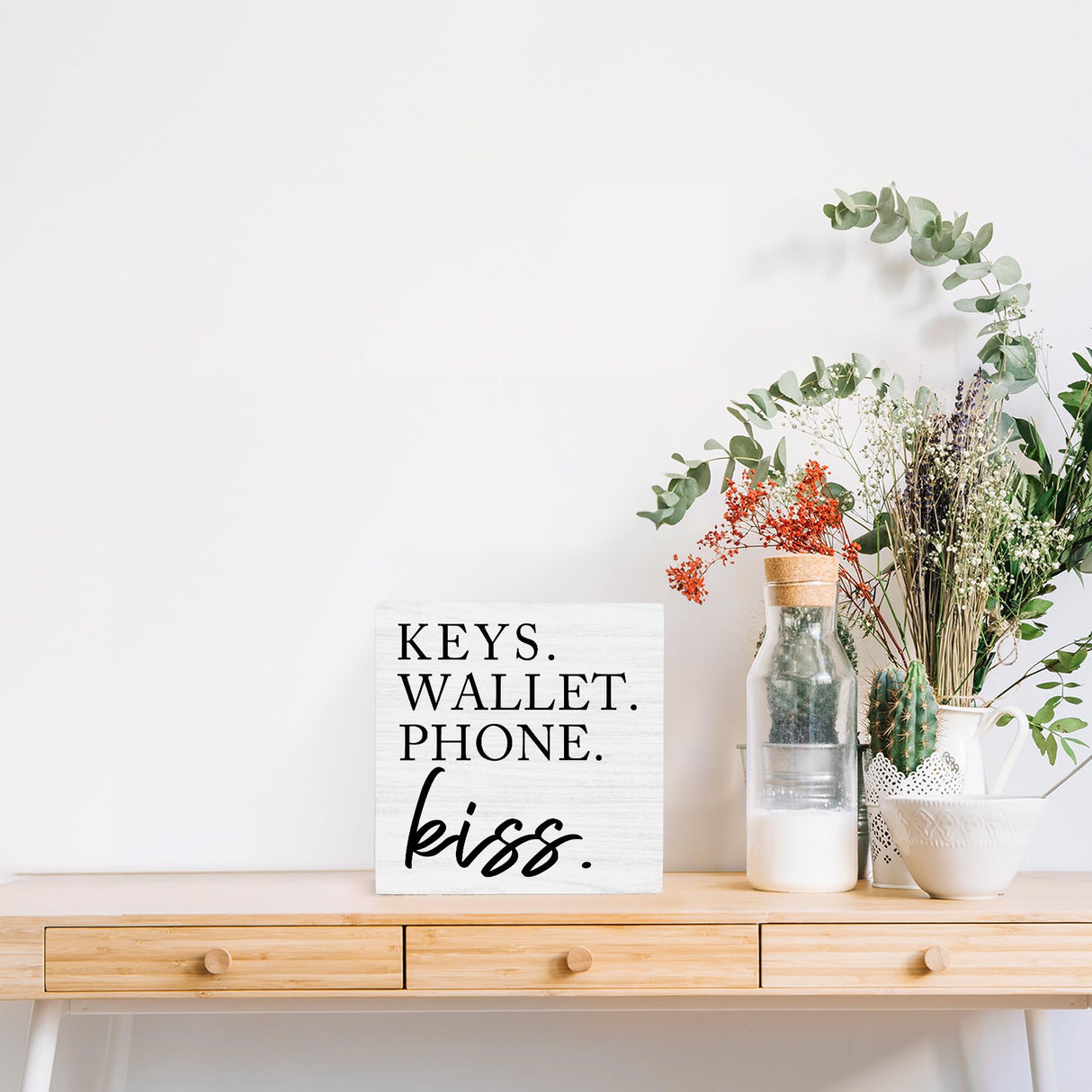 Entryway Table Decor Wooden Box Sign,Keys Wallet Phone Kiss Wood Box Sign Desk Decor, Entry Way Decor,Entry Way Table Home Decor OFlich