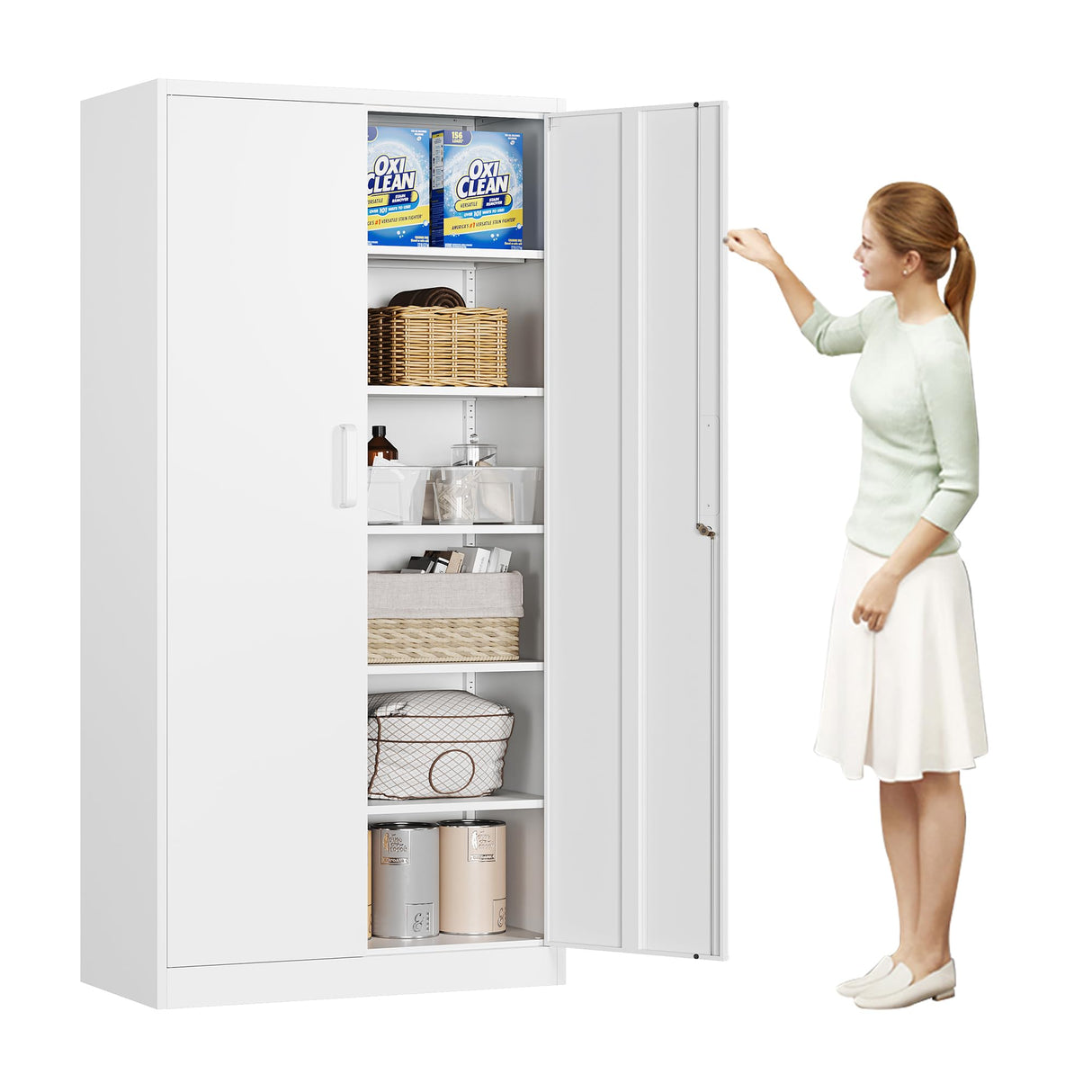 MIIIKO Metal Storage Cabinet with Lock, 72” Steel Storage Cabinet with 2 Doors and 5 Adjustable Shelves, for Office, School, Pantry and Kitchen MIIIKO