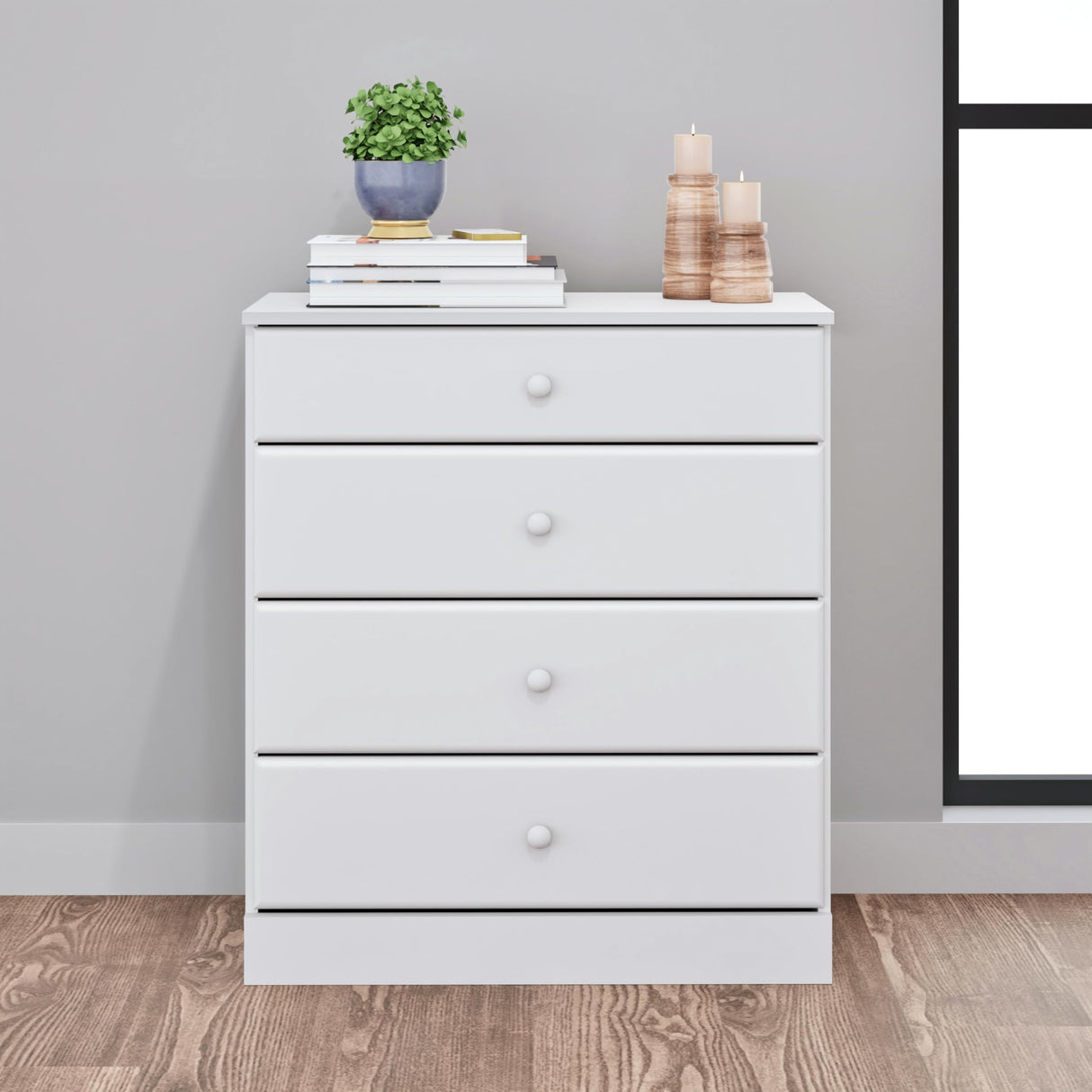 Prepac Astrid Simplistic 4-Drawer Dresser for Bedroom, Functional Bedroom Dresser Chest of Drawers 16" D x 30" W x 36.25" H, White, WDBR-0401-1 Prepac