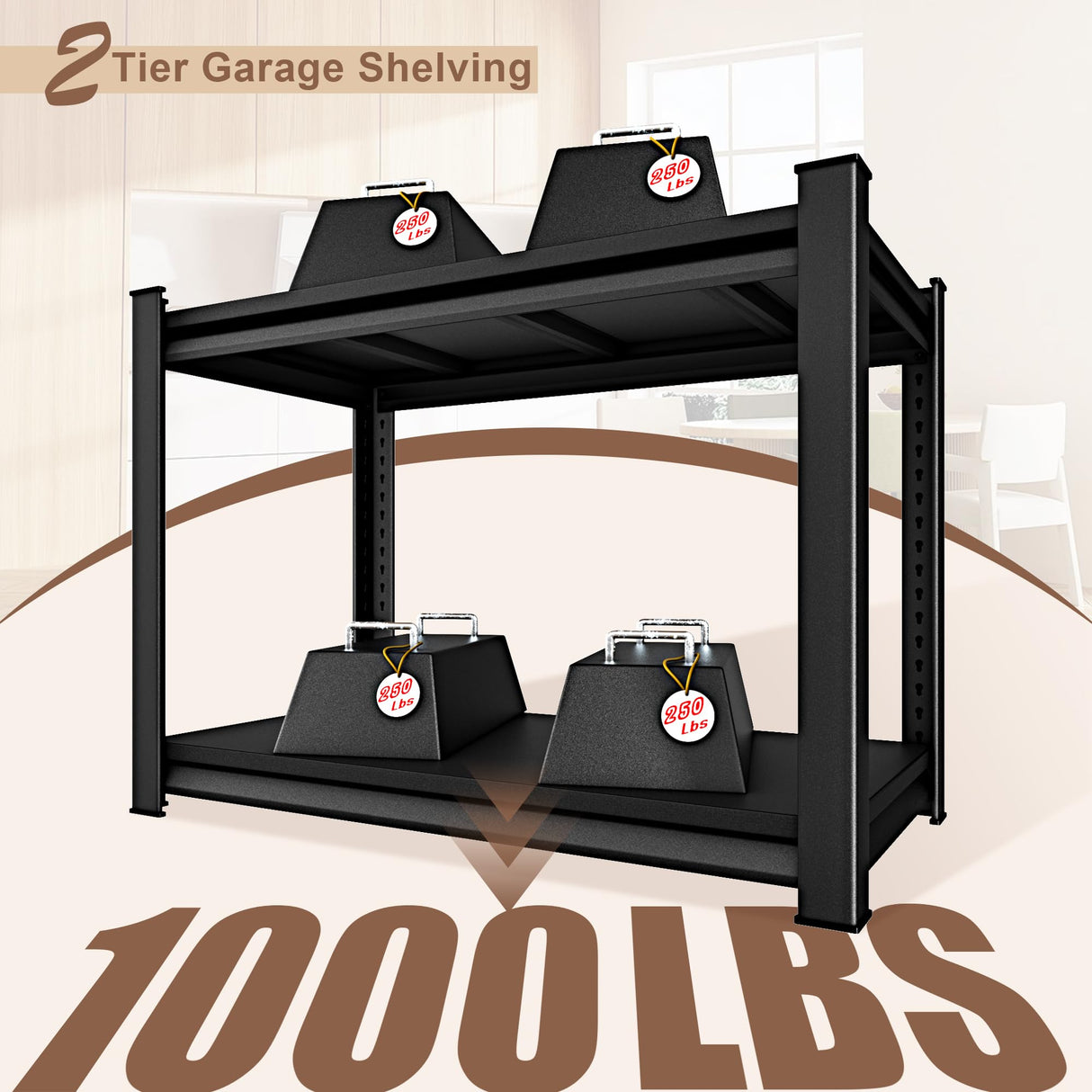 Rufokisa 40" W 2-Tier Garage Shelving Heavy Duty, 1000LBS Loads Garage Storage Shelves, Metal Shelving Units and Storage Racks, Industrial Utility Shelf Heavy Duty,40" Wx16 Dx36 H, Black Rufokisa