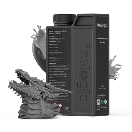 Inslogic 3D Printer Resin, Standard Pro Resin 405nm UV-Curing 3D Resin for LCD/DLP/SLA 3D Printing, High Precision & Low Shrinkage & Fast Curing (Dark Gray, 1kg) Inslogic