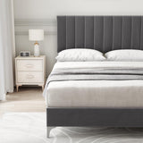 IDEALHOUSE Queen Size Bed Frame with Adjustable Headboard, Velvet Upholstered Platform Bed Frame with Strong Wooden Slats, Non-Slip and Noise-Free, No Box Spring Needed, Easy Assembly, Grey IDEALHOUSE