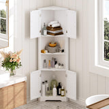 CHUWELL Corner Cabinet, 67'' Tall Corner Storage Cabinet with 4 Barn Doors and Adjustable Shelves for Living Room, Kitchen, Bathroom, Laundry Room, White CHUWELL