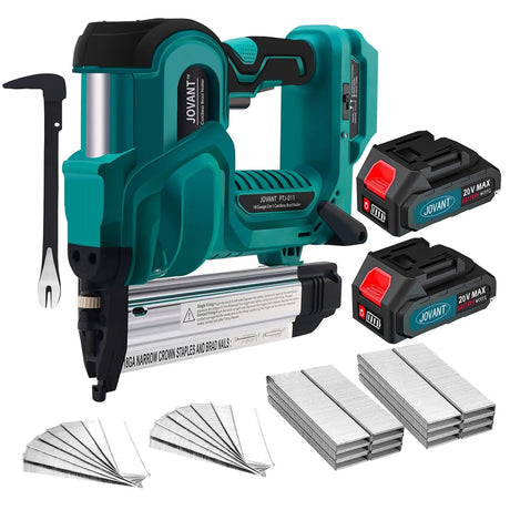JOVANT 2 in 1 Nail Gun Battery Powered, Electric Nail Gun with 2240pcs 18 GA Nails/Staples & Nail Puller, Brad Nailer with 20V 2 * 2.0A Batteries for Home Improvement & Woodworking jovant