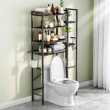 Kalrin Over The Toilet Storage Rack with Extra Side Shelves, 4-Tier Bathroom Over Toilet Storage with Adjustable Shelf & Drain Basket, Freestanding Bathroom Organizer for Balcony, Laundry(Pure Black) Kalrin