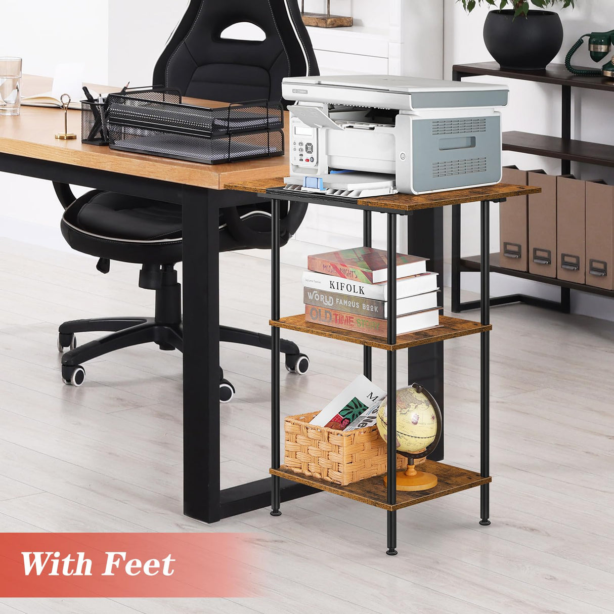 Luplom Large Printer Stand with Storage Rolling Printer Cart with Wheels 3 Tier Printer Table with Storage Shelf for Home Office Filing Scanner Fax Machine Heat Press Microwave Luplom