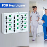 Bpatoimsx Secure and Convenient 12 Bays Cell Mobile Phone Steel Locker with Charger Charging Station Cabinet and key lock White - Ideal for Students and Employees Bpatoimsx