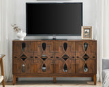 LKTART 60" Mid Century Modern Sideboard Buffet with Hollow Carved Doors and Outlet Holes,Vintage Accent Cabinet Credenzas Storage Cabinet Walnut LKTART