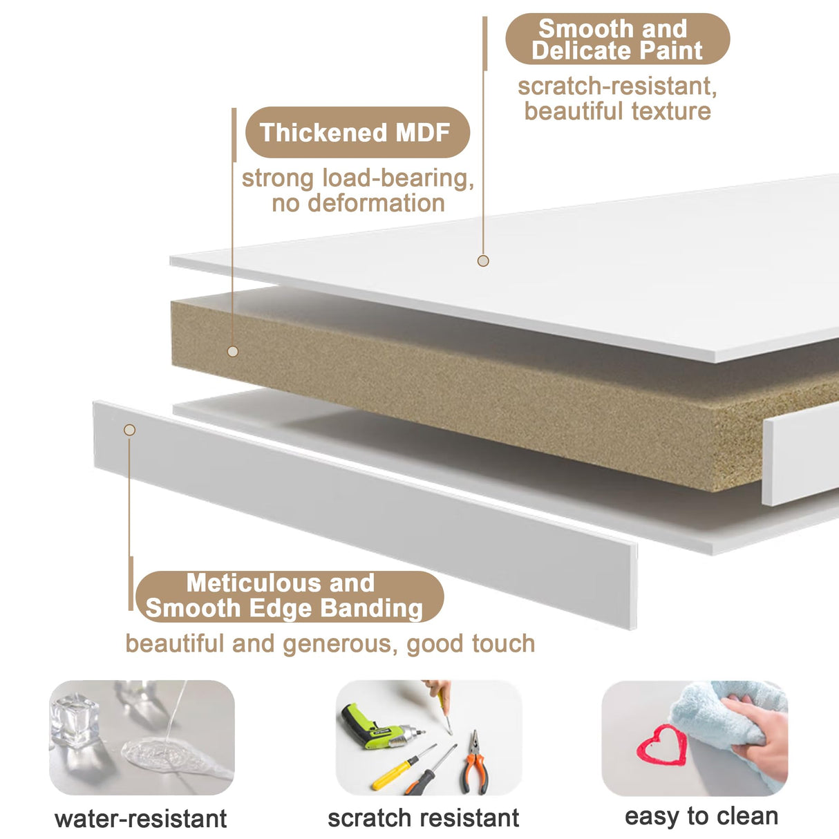 ChooChoo Computer Desk Study for Home Office, Modern Simple 40 Inches White Desk with Drawers, Makeup Vanity Console Table ChooChoo