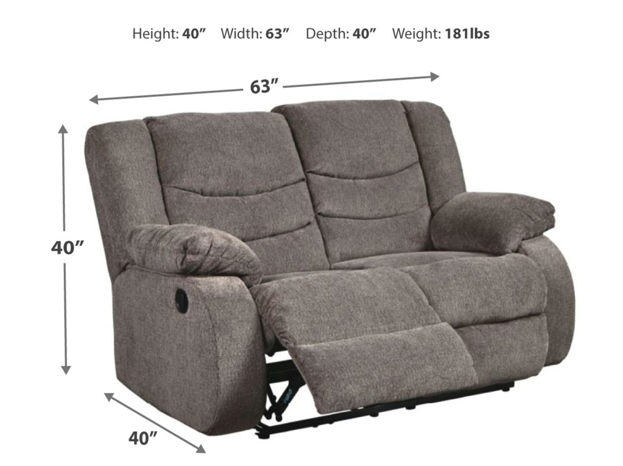 Signature Design by Ashley Tulen Modern Manual Pull Tab Reclining Loveseat, Dark Gray Signature Design by Ashley