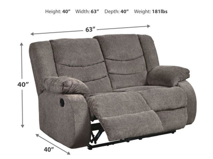 Signature Design by Ashley Tulen Modern Manual Pull Tab Reclining Loveseat, Dark Gray