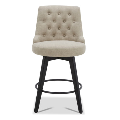 Watson & Whitely Counter Height Bar Stools Set of 3, Performance Fabric Upholstered Modern Swivel Barstool with Back, Solid Wood Legs, 26" H Seat, Tan