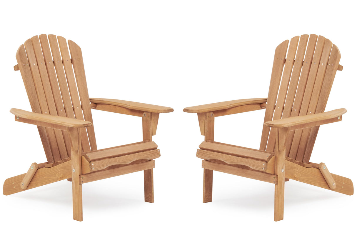 Wooden Folding Adirondack Chair Set of 2, Half Pre-Assembled Wood Lounge Chair for Outdoor Patio Garden Lawn Backyard Deck Pool Beach Firepit Light Brown Wood-Natrl