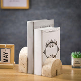 Newtay 2 Pcs Marble Bookends for Shelves 5 Inch and 3 Inch Natural Travertine Book Ends Decorative Stone Bookends Heavy Duty Marble Book Holder for Bookshelf Home Decor Newtay