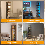 HONGOUZWL Corner Shelf with LED Lights, 6-Tier Corner Bookshelf, 66'' Organizer Book Shelf Shelves Steel Frame Display Stand with Living Room, Bedroom, Study, Black HONGOUZWL