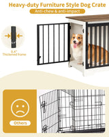Hzuaneri Dog Crate Furniture, 32" Double Door Dog Crate with Barn Door, Dog Kennel Indoor, End Side Table Wooden Dog Crate for Small Medium Large Dog, Anti-Chew Anti-Escape, White Brown Hzuaneri