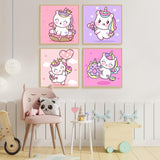 4 Pack Paint by Numbers Kit for Kids with Wooden Frame, Unicorns Easy Framed Paint by Numbers for Kids Age 4-8-12, DIY Simple Acrylic Oil Kids Painting by Numebrs Kit for Home Wall Decor (8x8 Inch) Offito