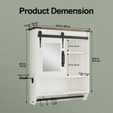 Bathroom Storage Cabinet with Mirror, Wood Farmhouse Medicine Cabinet with Adjustable Shelf, Hanging Bar S-Hooks Hair Dryer Holder, Wall Mounted Cabinet for Laundry Room Kitchen Living Room, White Cakhdry