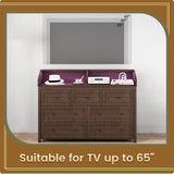 GlouMod Farmhouse 7-Drawer Dresser Chests for Bedroom, LED Dresser with Charging Station, Wood Rustic Tall Chest of Drawers, Brown GlouMod