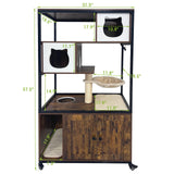 Cat Tree with Litter Box Enclosure 57.5''H Wooden Cat Tower Cabinet with Wheels Dog Proof Corner Hidden Litter Box with Condo, Hammock and Scratching Post Retro Brown GarveeHome