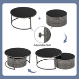 9 Pieces Outdoor Half-Moon Patio Sofa Set, Round Sofa Set with Coffee Table, Modern Rattan Sectional Furniture Set for Garden Poolside Patio, Gray RuiSiSi