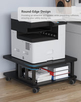 AOOSSI Mobile Printer Stand, 2-Tier Large Printer Shelf for Laser 3D Printer Office Machine with Storage, 23.6"x23.6" Wood Printer Cart Under Desk Rack with Wheels for Office Home Kitchen (Black) AOOSSI