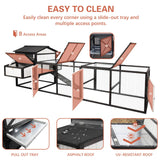 PetsCosset 116"L Extra Large Chicken Coop Wooden Hen House with Run 2 Story Poultry Cage Outdoor Indoor Chicken Houses for 4-8 Chickens 4 Nesting Boxes, 4 Perches, Removable Tray and Ramp, Combinable PetsCosset